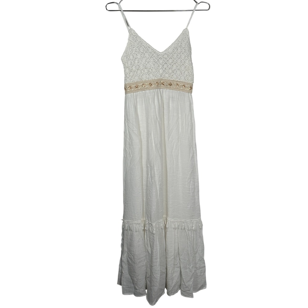 Boho White Crochet Lace Festival Maxi‎ Dress Angeleye Womens US 4 NEW